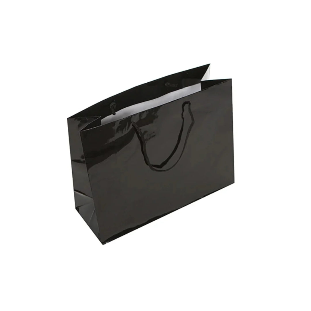 Black Glossy Rope Handle Bag 32x12x25cm