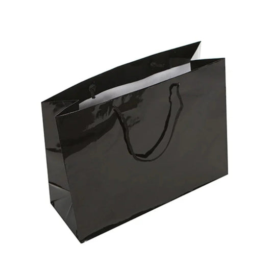 Black Glossy Rope Handle Bag 32x12x25cm