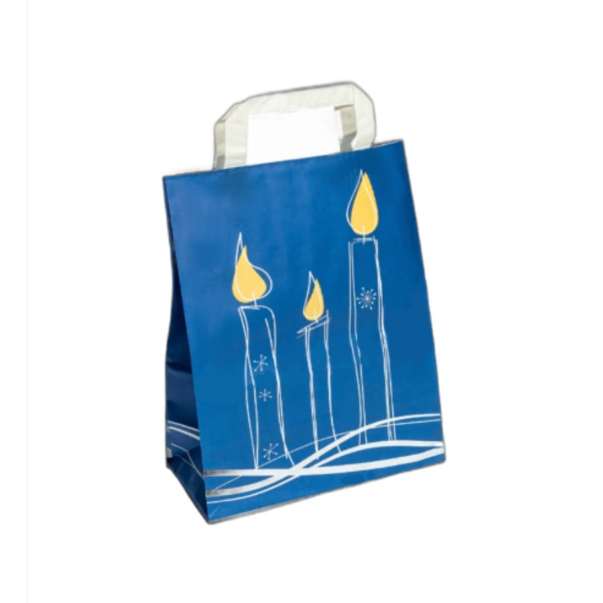 Blue Christmas Candle Tape Handle Bags 22x10x28cm