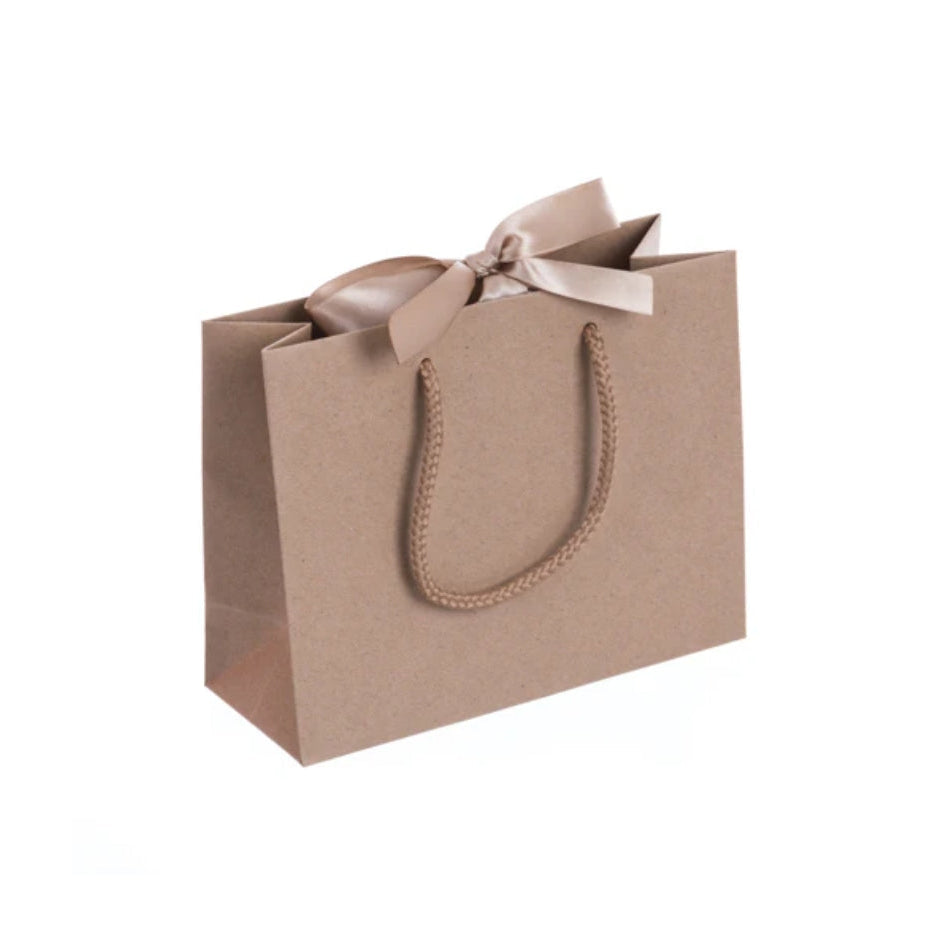 Brown Landscape Paper Recycled Carrier Bag with Ribbon 200x80x160mm