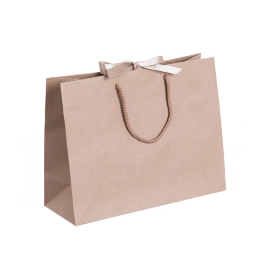 Brown Landscape Paper Recycled Carrier Bag with Ribbon 320x120x250mm