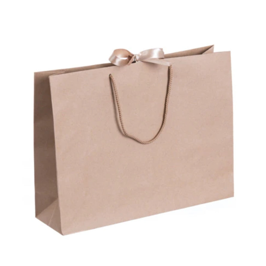 Brown Landscape Paper Recycled Carrier Bag with Ribbon 420x120x320mm