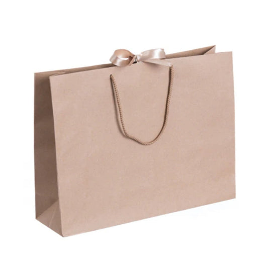 Brown Landscape Paper Recycled Carrier Bag with Ribbon 420x120x320mm
