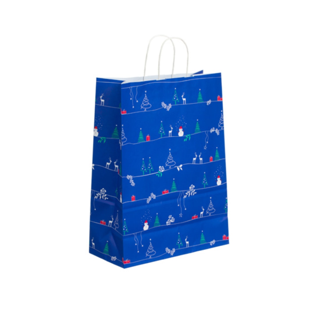 Christmas Paper Carrier Bag - Blue 32x14x42