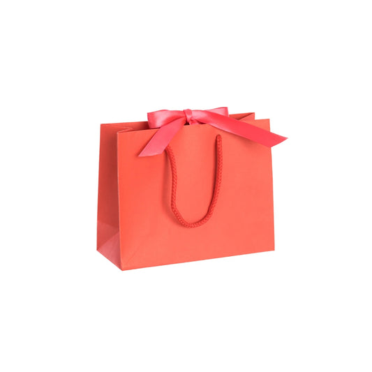 Coral Red Landscape Paper Recycled Carrier Bag with Ribbon 200x80x160mm