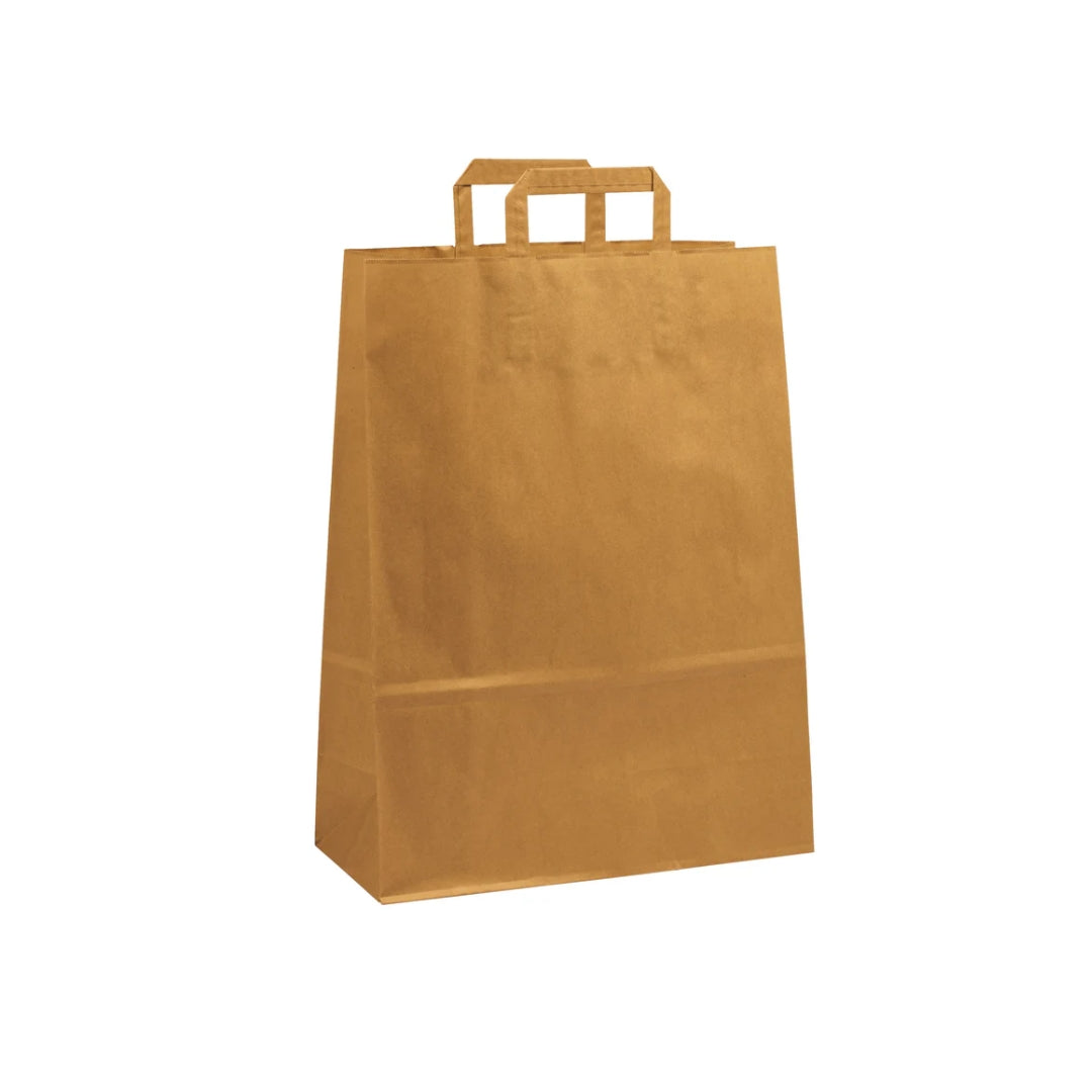 Extra Large Brown Kraft Takeaway Bags with Internal Paper Tape Handles (32x14x42cm)