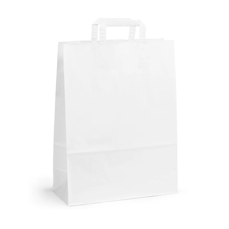 Extra Large White Kraft Takeaway Carrier with Internal Paper Tape Handles (32x14x42cm)