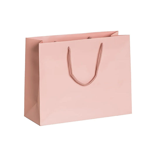 Large Rose Blush Matt Laminated Rope Handle Bag 32x12x25cm