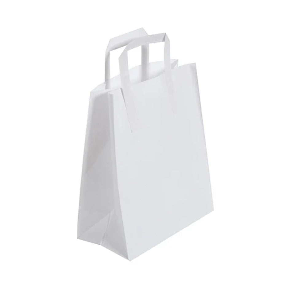 Large White Takeaway Bags External Paper Tape Handles (25x13x30cm)