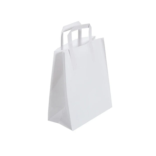 Large White Takeaway Bags External Paper Tape Handles (25x13x30cm)