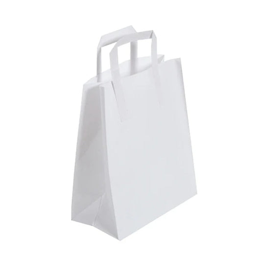 Large White Takeaway Bags External Paper Tape Handles (25x13x30cm)