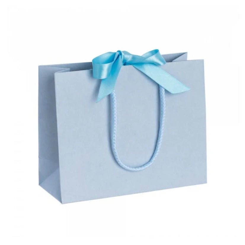 Light Blue Landscape Paper Recycled Carrier Bag with Ribbon 200x80x160mm