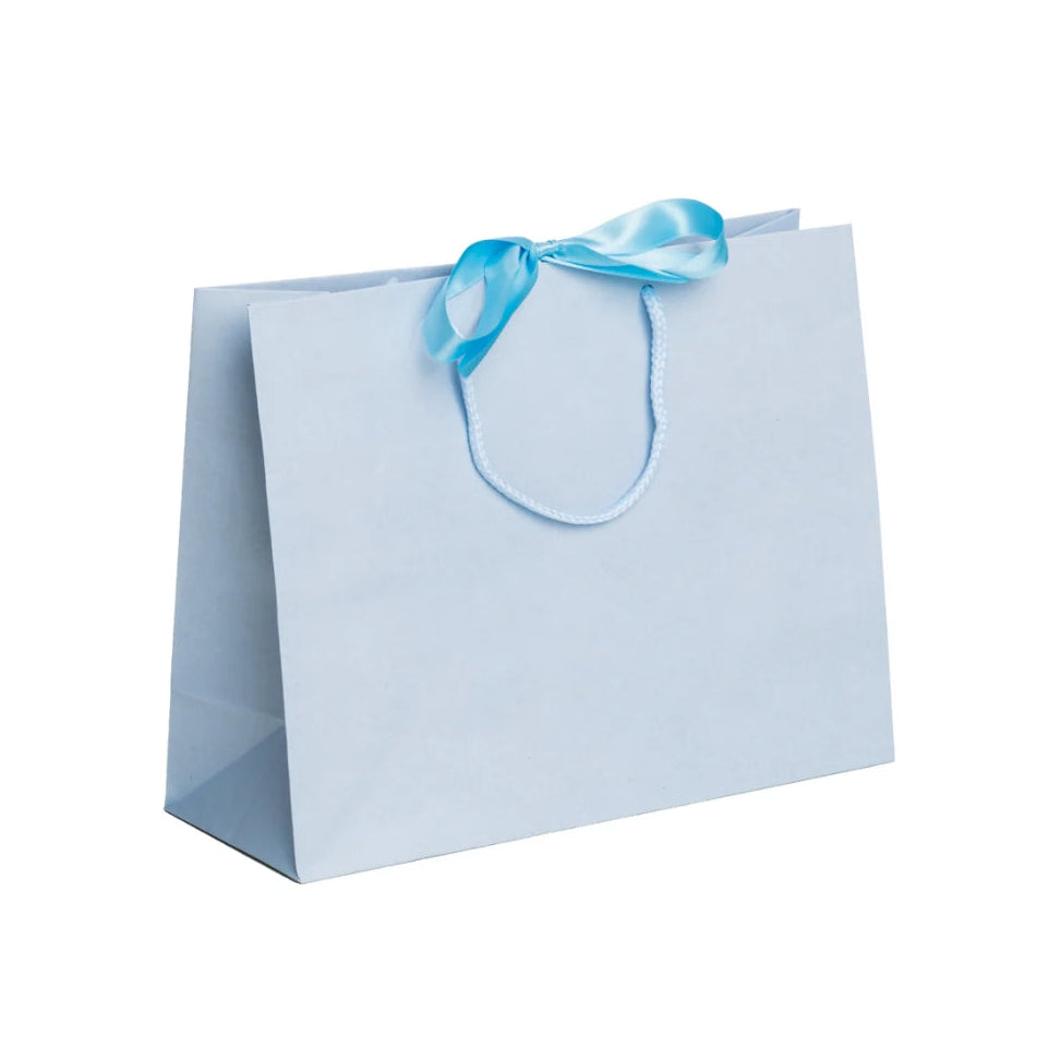 Light Blue Landscape Paper Recycled Carrier Bag with Ribbon 320x120x250mm