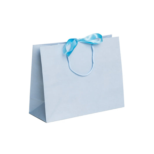 Light Blue Landscape Paper Recycled Carrier Bag with Ribbon 320x120x250mm