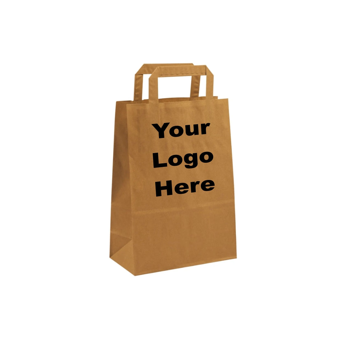 Medium Brown Kraft Takeaway Bags with Internal Paper Tape Handles (20x10x28cm)