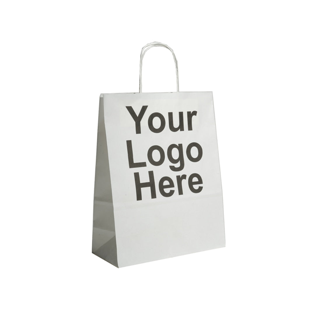 Medium White Kraft Carriers 24x11x31cm Printed Black