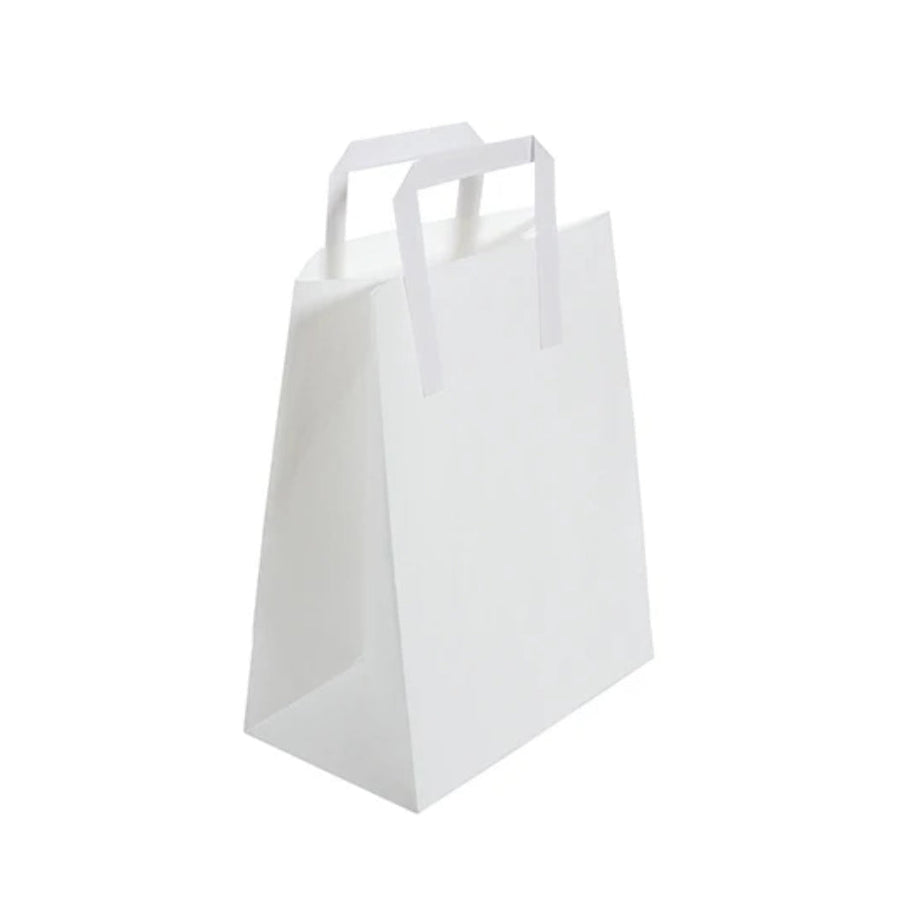 Medium White Takeaway Bags External Paper Tape Handles (22x11x26cm)
