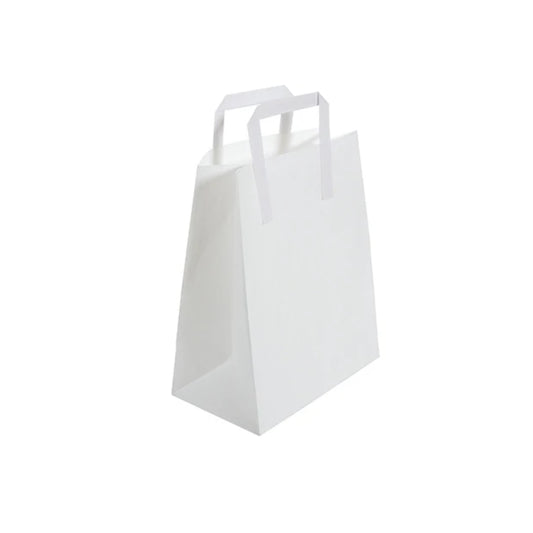 Medium White Takeaway Bags External Paper Tape Handles (22x11x26cm)