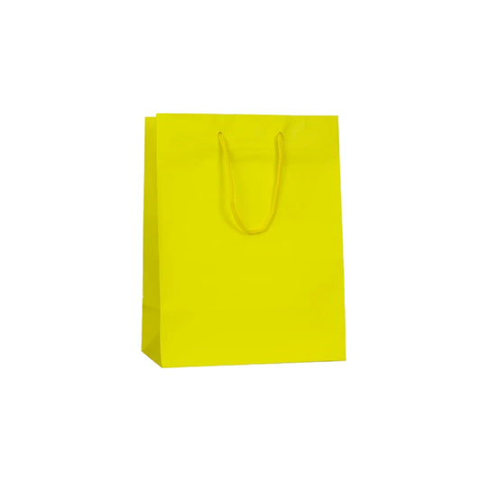 Medium Yellow Matt Laminated Rope Handle Bag (18x10x23cm)