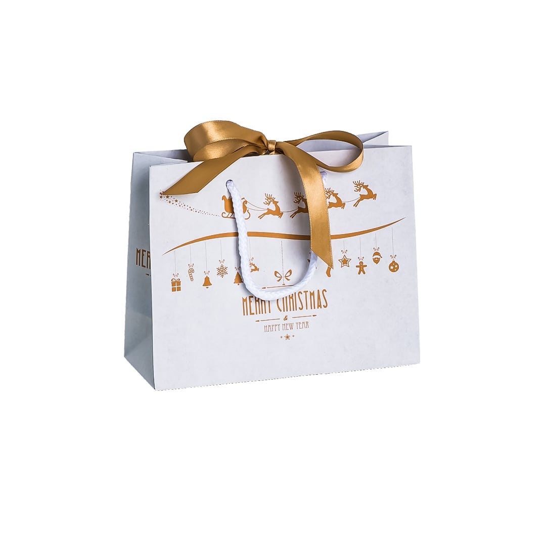 Recycled Christmas Bag - Sleigh Landscape with Ribbon 200x80x160mm