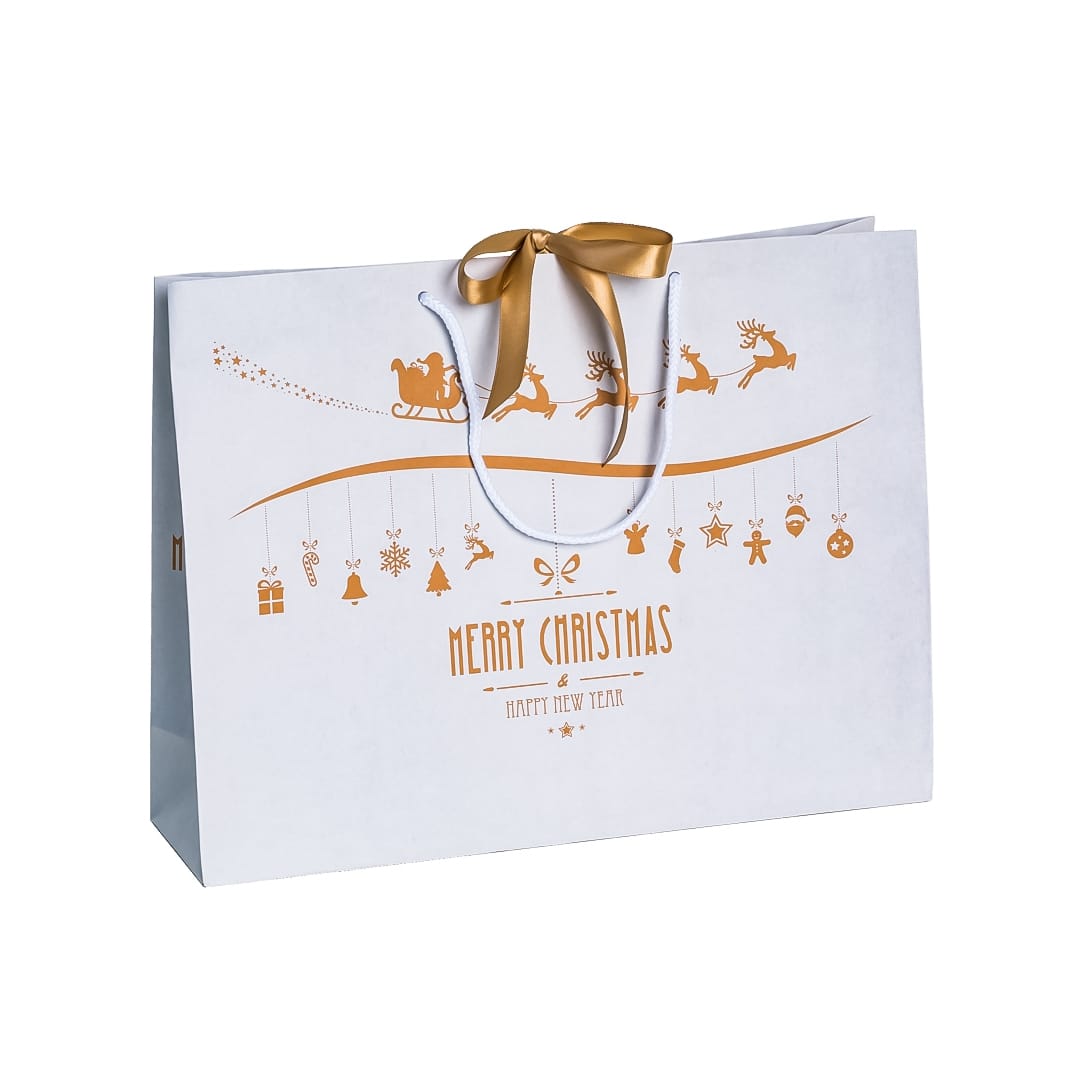 Recycled Christmas Bag - Sleigh Landscape with Ribbon 420x120x320mm