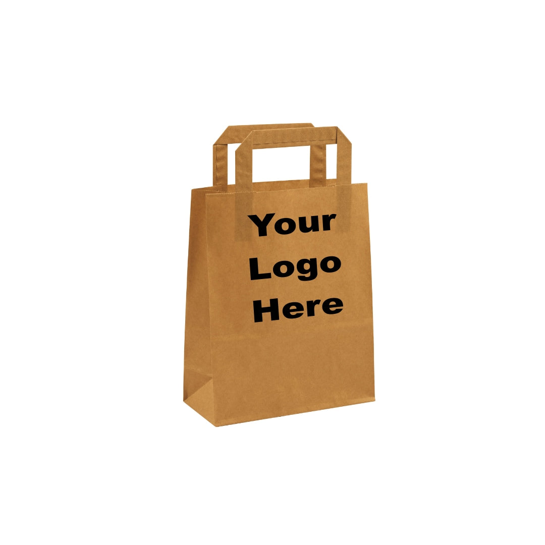 Small Brown Kraft Takeaway Bags Internal Paper Tape Handles 18x8x22cm