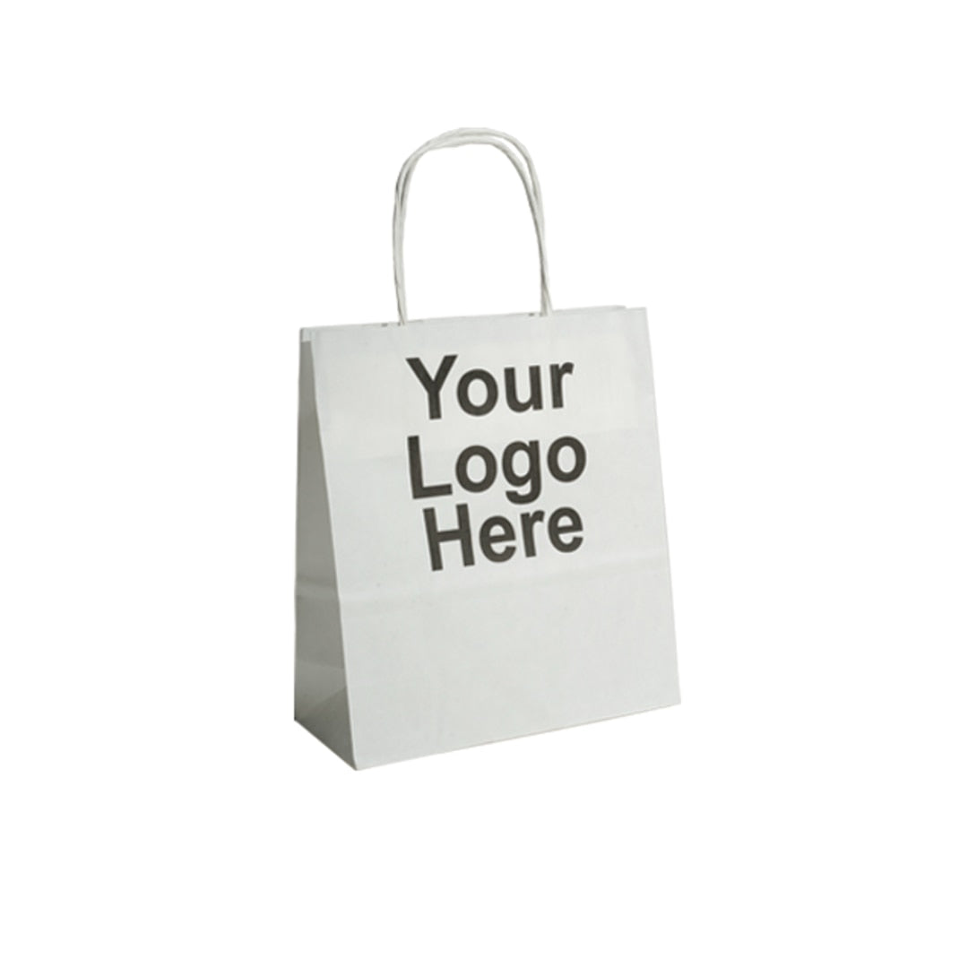 Small White Kraft Carriers (19x8x21cm) Printed Black