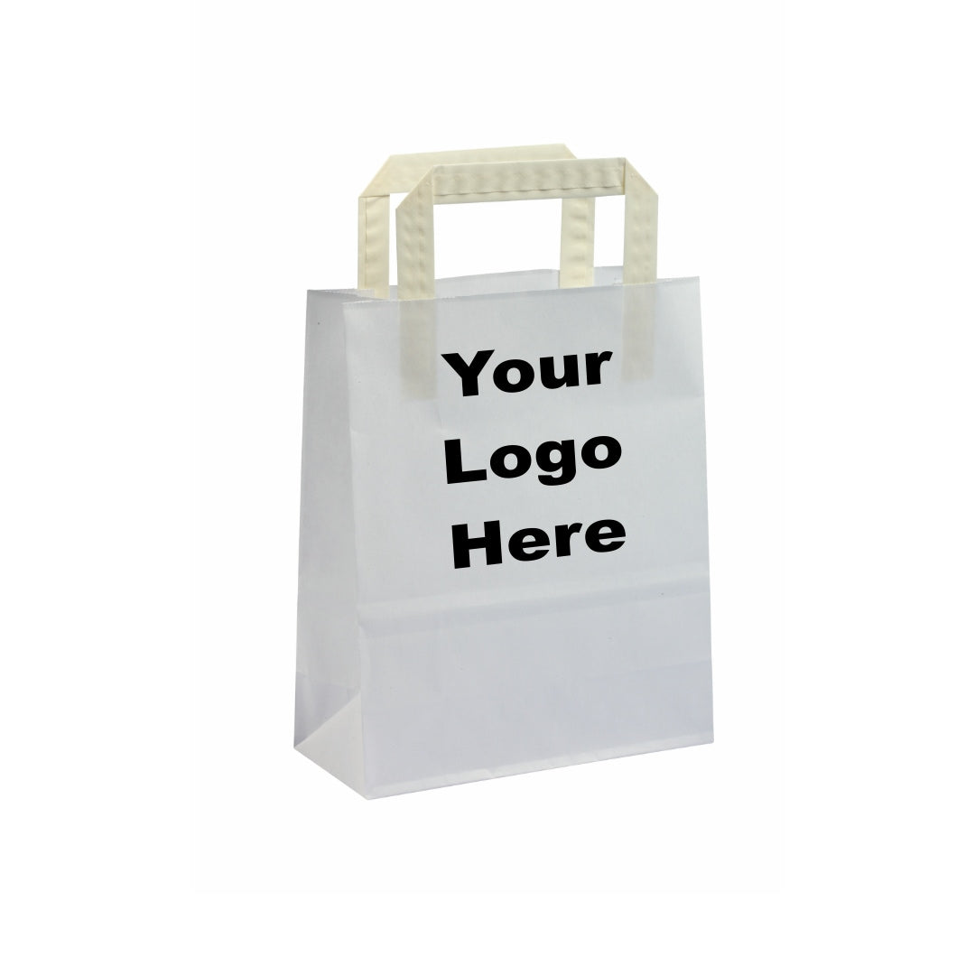 Small White Kraft Takeaway Bags w/ Internal Paper Tape Handles (18x8x22cm)