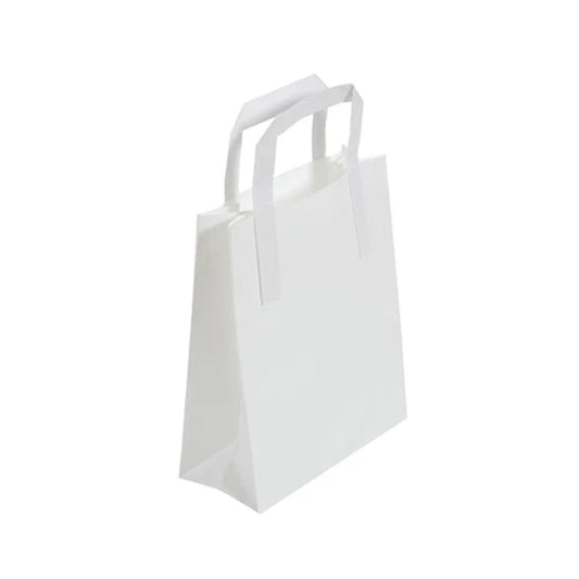 Small White Takeaway Bags with External Paper Tape Handles (18x9x22cm)