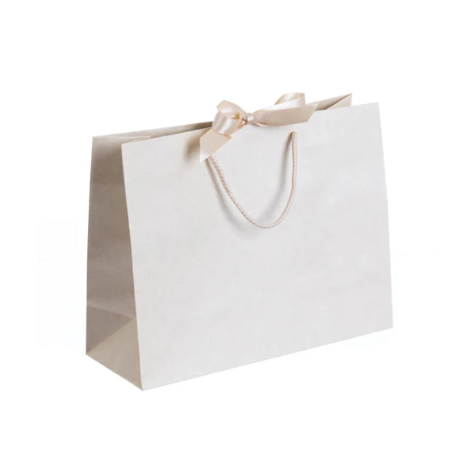 Vanilla Cream Landscape Paper Recycled Carrier Bag with Ribbon (320x120x250mm)