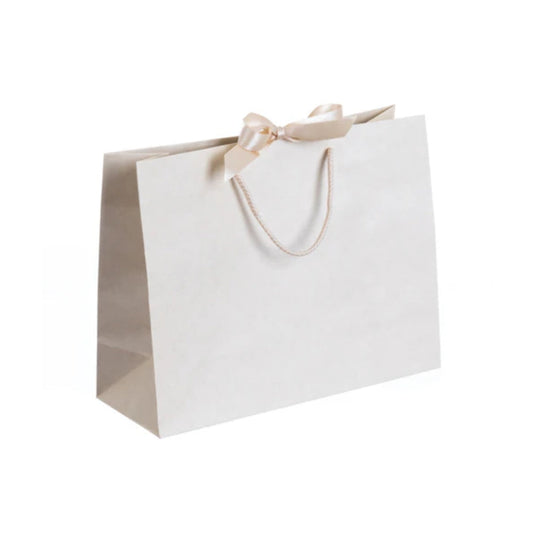 Vanilla Cream Landscape Paper Recycled Carrier Bag with Ribbon (320x120x250mm)