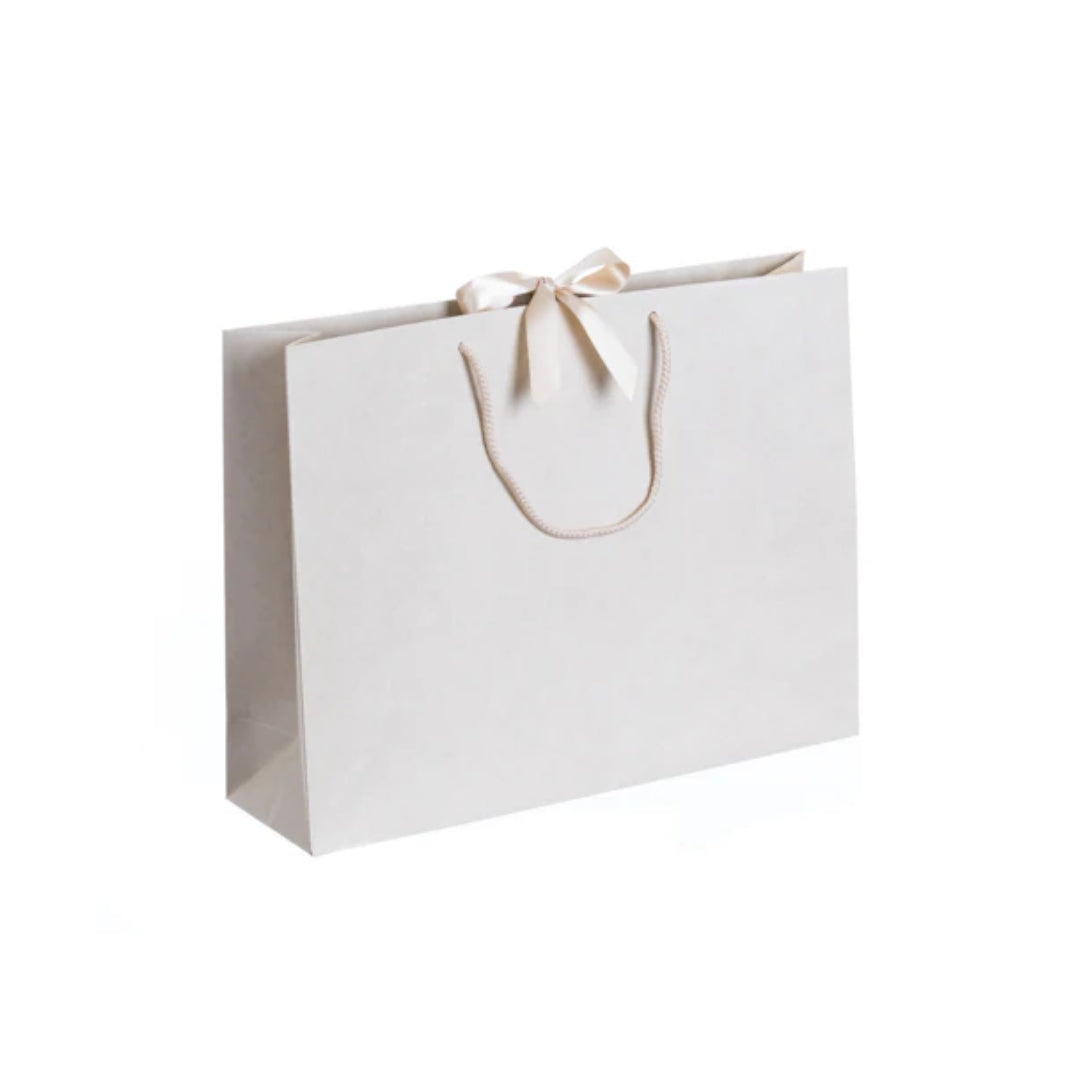 Vanilla Cream Landscape Paper Recycled Carrier Bag with Ribbon 420x120x320mm