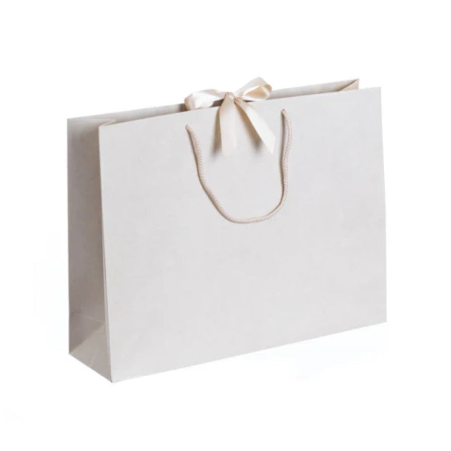 Vanilla Cream Landscape Paper Recycled Carrier Bag with Ribbon 420x120x320mm