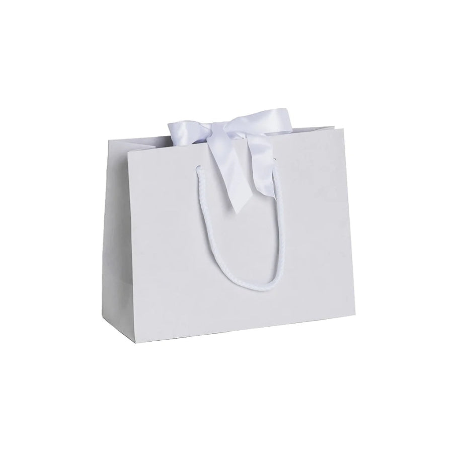 White Landscape Paper Recycled Carrier Bag with Ribbon 200x80x160mm
