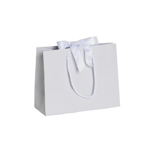 White Landscape Paper Recycled Carrier Bag with Ribbon 200x80x160mm