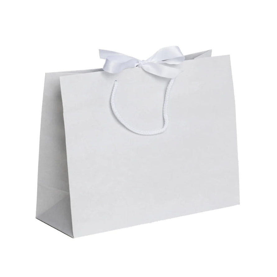 White Landscape Paper Recycled Carrier Bag with Ribbon 320x120x250mm