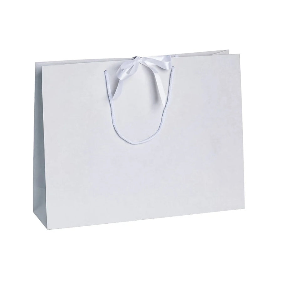 White Landscape Paper Recycled Carrier Bag with Ribbon 420x120x320mm