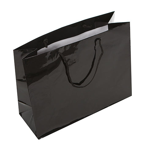 Black Glossy Rope Handle Bag 32x12x25cm