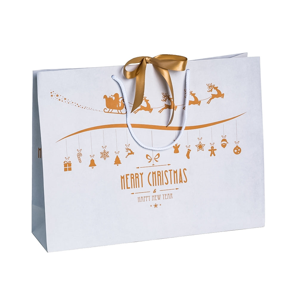 Recycled Christmas Gift Bags Sleigh Landscape with Ribbon 420x120x32 Big Brown Carrier Bag