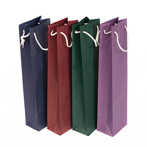 Coloured Ribbed Kraft Rope Handle Wine Bottle Bags