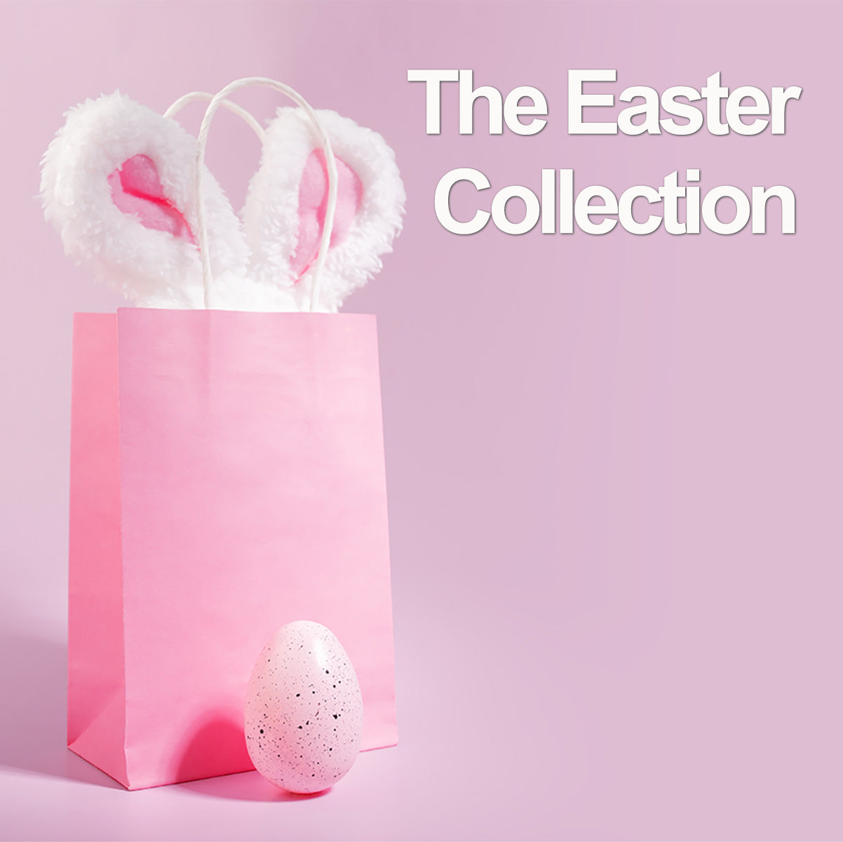 Pink Easter bag with bunny ears and a speckled egg on a pink background