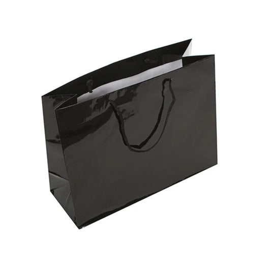 Black Glossy Rope Handle Bag 32x12x25cm