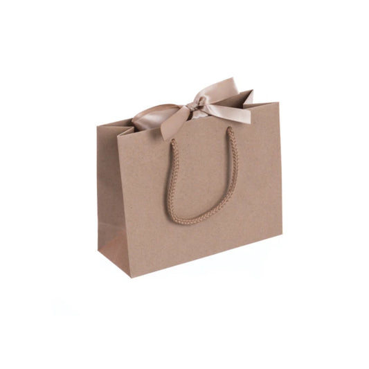 Brown Landscape Paper Recycled Carrier Bag with Ribbon 200x80x160mm