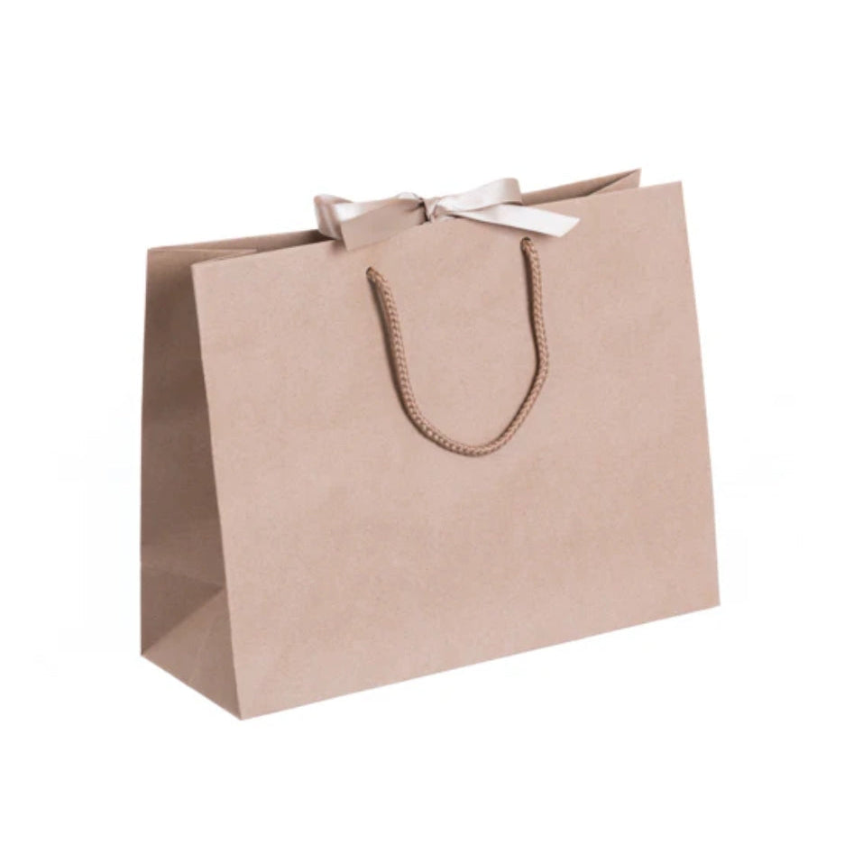 Brown Landscape Paper Recycled Carrier Bag with Ribbon 320x120x250mm