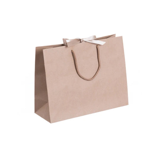 Brown Landscape Paper Recycled Carrier Bag with Ribbon 320x120x250mm