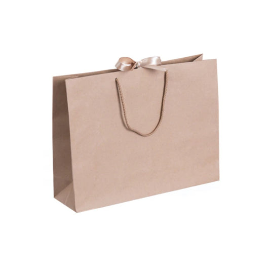 Brown Landscape Paper Recycled Carrier Bag with Ribbon 420x120x320mm