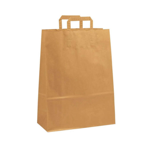 Extra Large Brown Kraft Takeaway Bags with Internal Paper Tape Handles (32x14x42cm) on a white background