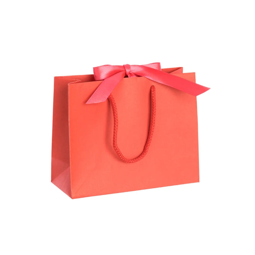 Coral Red Landscape Paper Recycled Carrier Bag with Ribbon 200x80x160mm