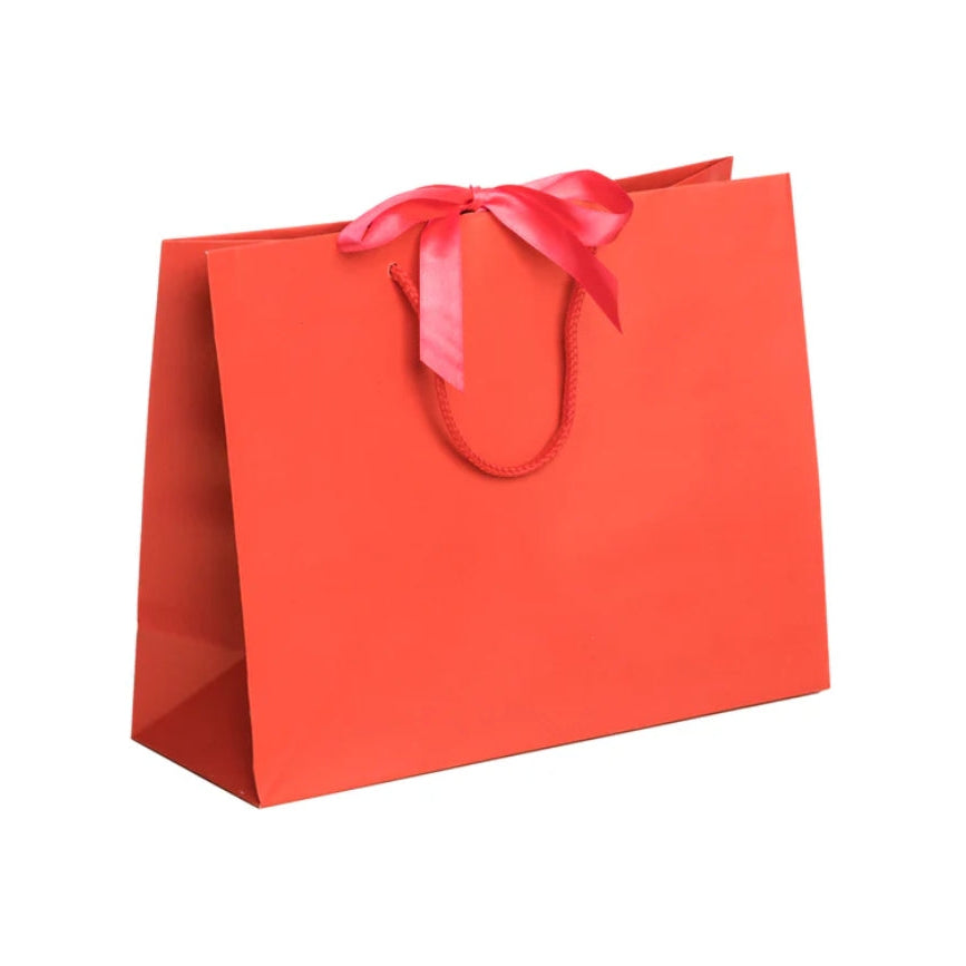 Coral Red Landscape Paper Recycled Carrier Bag with Ribbon 320x120x250mm