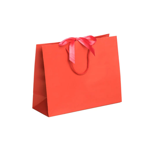 Coral Red Landscape Paper Recycled Carrier Bag with Ribbon 320x120x250mm